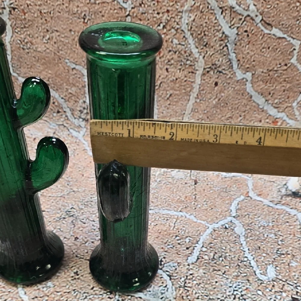 Pier 1 Green Cactus Glass Candle Holders, Set Of 2